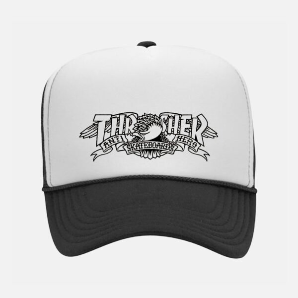 Thrasher x Anti Hero Mag Banner Trucker Hat White